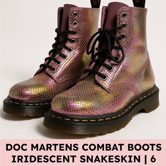 Dr. Martens 1460 Pascal Iridescent Snake Combat Boots Holographic Women’s 6 - Picture 1 of 14
